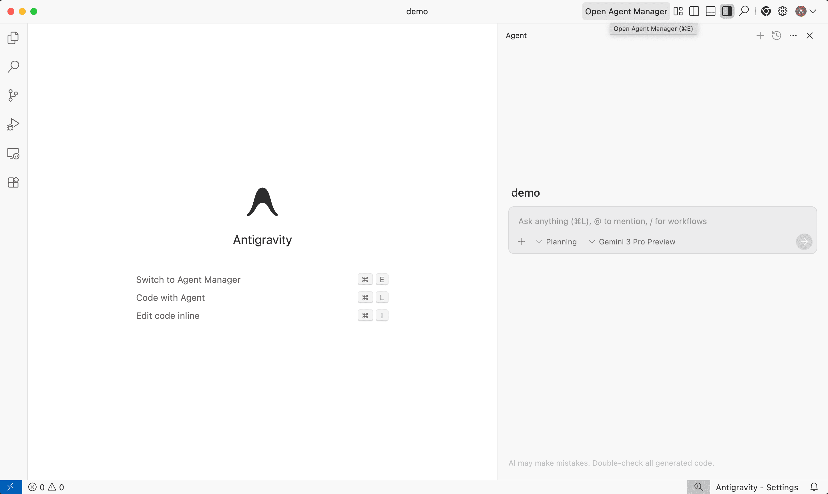 Editor Open Agent Manager